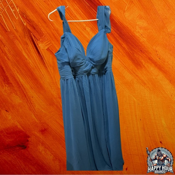Azazie Bridesmaid Dress Peacock Size A20 Custom Floor Length V Neck A-Line - Picture 1 of 5